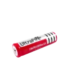 An UltraFire 18650 3.7V lithium-ion rechargeable battery with red wrapping and button top.