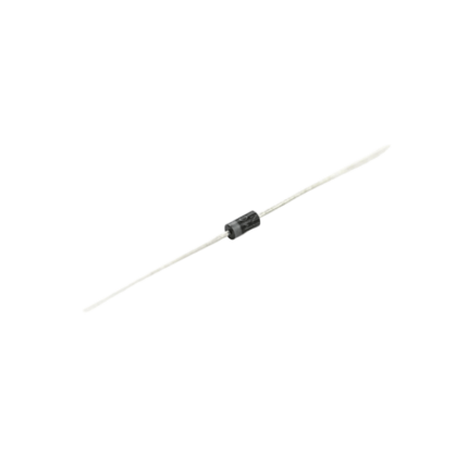 A 1N4001 silicon rectifier diode featuring a black cylindrical body with a silver cathode band and axial leads.