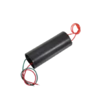 Sealed black cylindrical high-voltage inverter transformer block showcasing colored thin input copper wires and heavy-duty insulated high-tension output cable terminals.