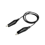 A single flexible insulated electrical test lead wire equipped with spring-loaded nickel-plated alligator crocodile clips on both ends, completely shrouded in protective colored PVC insulation boots.