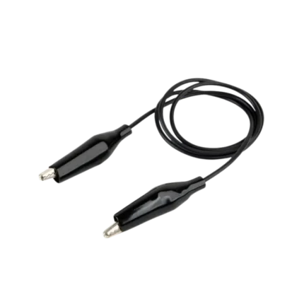 A single flexible insulated electrical test lead wire equipped with spring-loaded nickel-plated alligator crocodile clips on both ends, completely shrouded in protective colored PVC insulation boots.