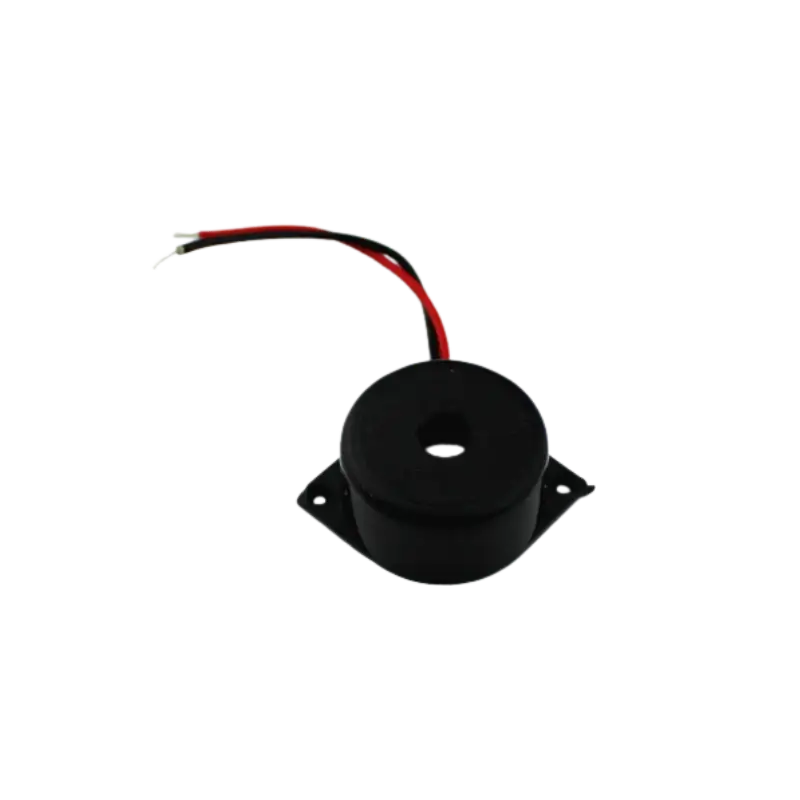Buzzer-12V A black 12mm cylindrical 12V active alarm buzzer with two through-hole pins and a protective label on top.