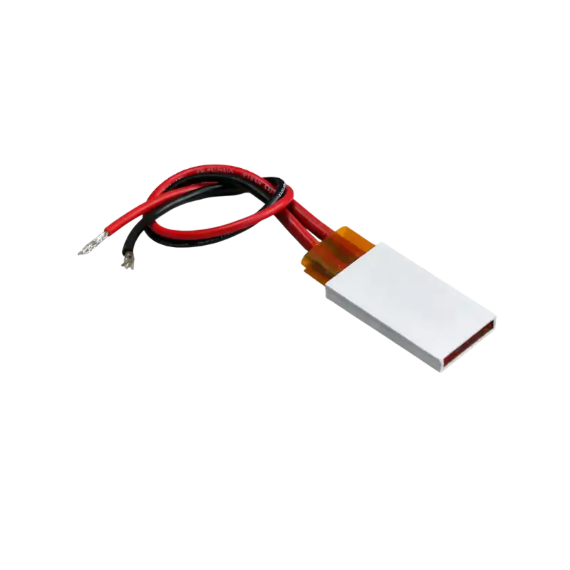 Ceramic Thermostatic Plate PTC heating element showing flat aluminum housing and heat-resistant lead wires 2