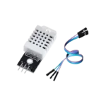 Bare rectangular white grid-vented DHT22 temperature and humidity sensor, featuring its clean plastic grid structure, labeled AM2302, and showing four gold-plated male connection pins pointing downward at the base.