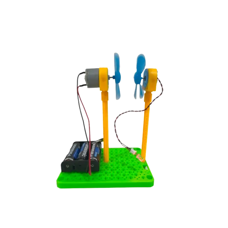 DIY KIT Mini Wind Power Turbine Generator System with DC Motor showing turbine blades, micro generator motor, and LED wiring setup 2 (1) Premium DIY KIT Mini Wind Power Turbine Generator System with DC Motor | Perfect for STEM - Image 1