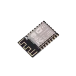 ESP-12F ESP8266 Serial WiFi Module showing castellated edge pins, metal shield casing, and optimized board trace antenna layout