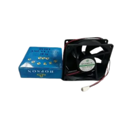 A square 60x60x20mm black plastic HOPSON DC cooling fan with central motor hub and wire leads.
