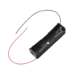 18650 1S black plastic single-slot battery holder showing its interior compartment, metallic contact clips, and positive/negative wire leads.