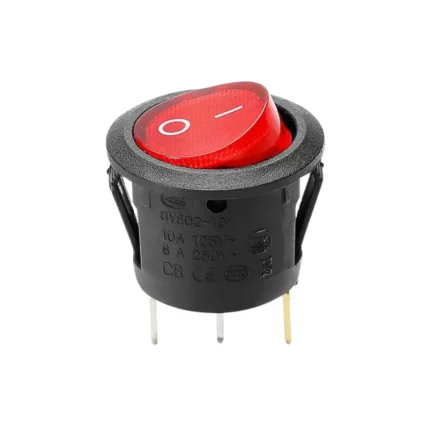 Round Switch 3 pins , ON/OFF with LED , Boat Rocker, 6A,250VAC, KCD1