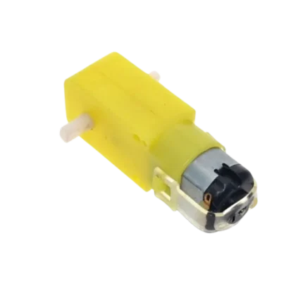 A smart robot car DC gear motor featuring a yellow plastic gearbox casing and dual protruding metal output shafts.