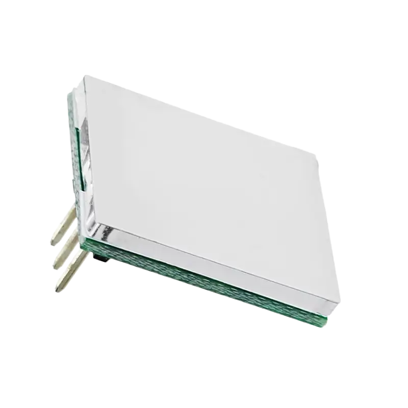 Touch Button Sensor Module-RED Compact rectangular white-faced capacitive touch sensor breakout board, highlighting its rear 3-pin connector, labeled VCC, GND, and OUT solder terminals, and demonstrating customizable backlight capabilities.