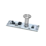 A small capacitive touch switch PCB featuring a central helical metal spring antenna, integrated capacitive sensing IC, and a 3-pin male header.