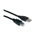 A flexible 1.5-meter blue USB 2.0 development cable showing a flat rectangular USB Type A male plug on one side and a square USB Type B male terminal plug on the opposite end.