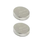 AG10 LR54 389 1.5V alkaline button cell battery showcasing the clean positive terminal side with text engraving on a clear studio background.