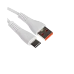 A close-up view of the AM01T cable showing a sleek rectangular USB-A male terminal on one side and a slim, oval, reversible USB Type-C connector on the opposite end of a flexible black cord.