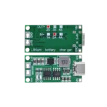 A green PCB 2S 8.4V 2A USB Type-C lithium battery boost charger module with output solder pads and LED indicators.