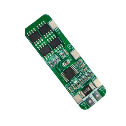 A BMS 4S 10A 14.8V lithium-ion NMC battery protection board showing solder connection pads (B-, B1, B2, B3, B+, P+, P-).