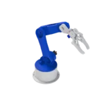 An unassembled 6DOF robotic arm mechanical frame kit consisting of multiple colorful, precision-layered 3D-printed polymer plastic structural plates, gears, and a mechanical claw gripper, displayed without any metal aluminum parts or electronic servo motors.