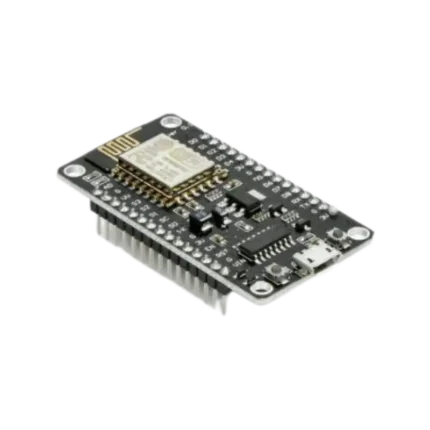 A NodeMCU ESP8266 Wi-Fi development board featuring the CH340 USB chip, micro-USB port, and soldered header pins.
