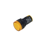 A 22mm round yellow LED indicator lamp with a threaded plastic body and screw terminals on the rear.