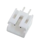 A JST PH 2.0mm 2-pin male connector header featuring white plastic housing and through-hole metal pins.