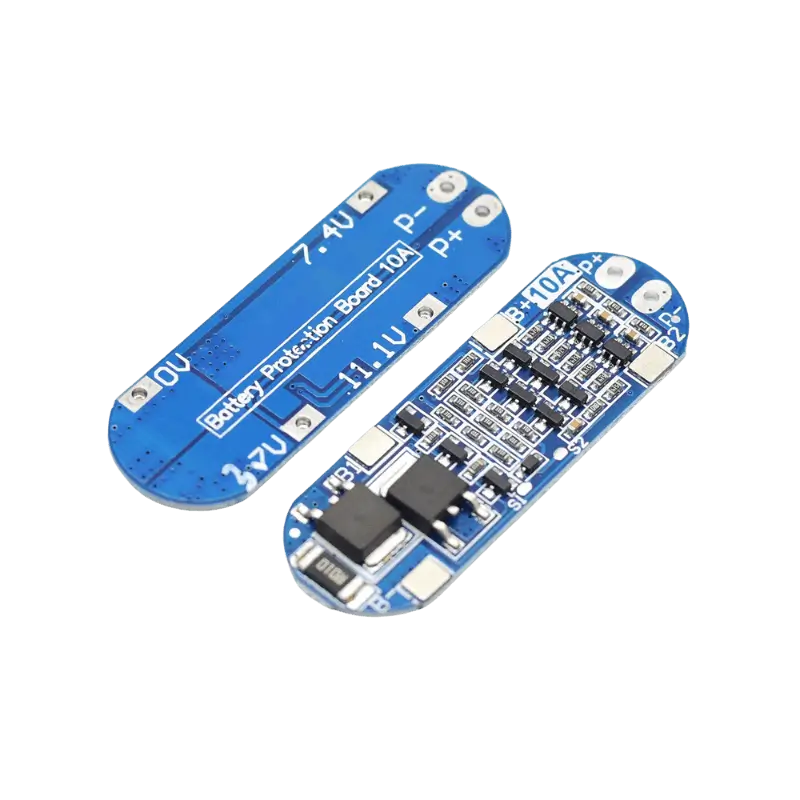 BMS-3S-10A (1) A BMS 3S 12.6V 10A lithium-ion battery protection board showing solder connection pads (B-, B1, B2, B+, P+, P-).