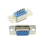 A DB9 female solder-type connector showing its 9 socket pins and solder cups.