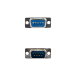 A DB9 male solder-type connector showing its 9 solid pin contacts and solder cups.