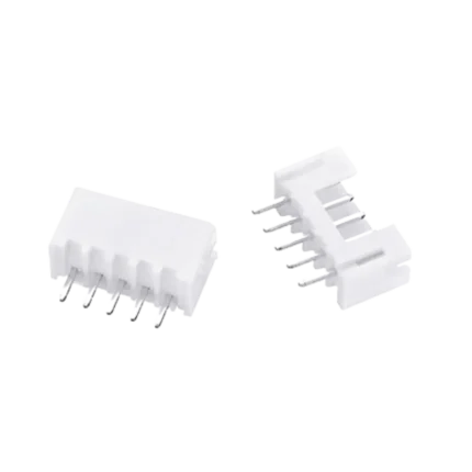 A JST XH 2.54mm 5-pin male connector header featuring white plastic housing and through-hole metal pins.