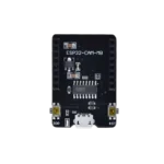 An ESP32-CAM micro-USB shield board featuring a CH340 chip, micro-USB port, reset button, and socket headers for the camera module.