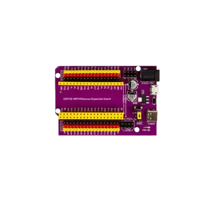 An ESP32 38-pin wide expansion breakout board featuring header sockets for a wide ESP32 module, screw terminals, and power distribution rails.