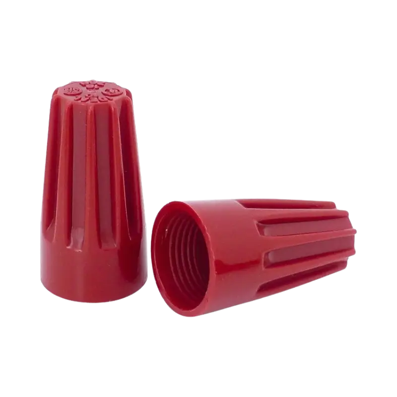 Flame-Retardant Insulated Twist-On Wire Nut Connectors An assortment of colorful twist-on wire nut terminals showing internal spring coils and thermoplastic housings.