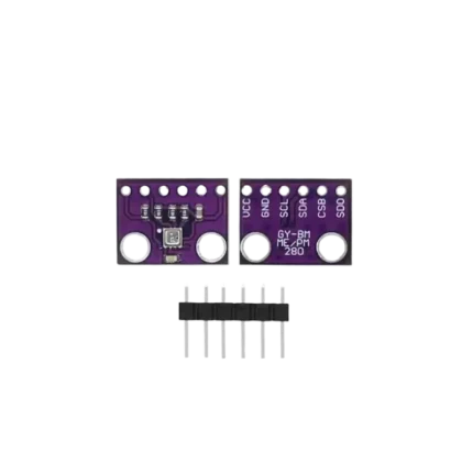 A tiny purple or blue GY-BMP280 barometer sensor module featuring a Bosch IC chip and gold header pins.