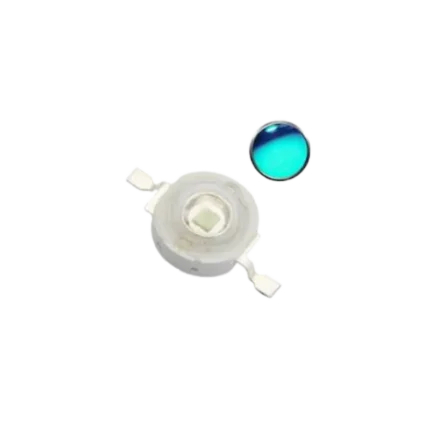 A high-power 1W turquoise SMD LED diode featuring a clear lens and metallic contact pads.