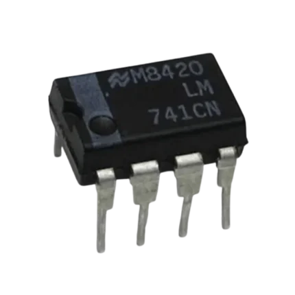 An LM741 single operational amplifier IC in a standard DIP-8 through-hole package with pin 1 indicator notch.
