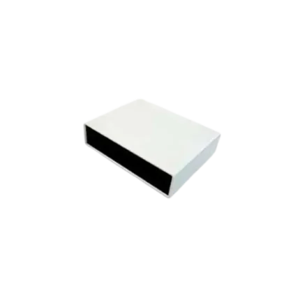 A rectangular grey plastic project enclosure box measuring 19.8x13.8x5.3 cm with a fitted lid and assembly screws.