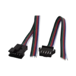 A matching pair of black plastic 5-pin JST-SM snap-locking wire connectors showing a male terminal plug and a female socket terminal, both pre-crimped with distinct, multi-colored 22AWG flexible ribbon wires.