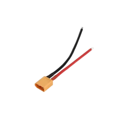 A heavy-duty 15cm power extension cable featuring a yellow nylon XT60 male connector with gold-plated pins, attached to thick red and black flexible 14AWG silicone wires.