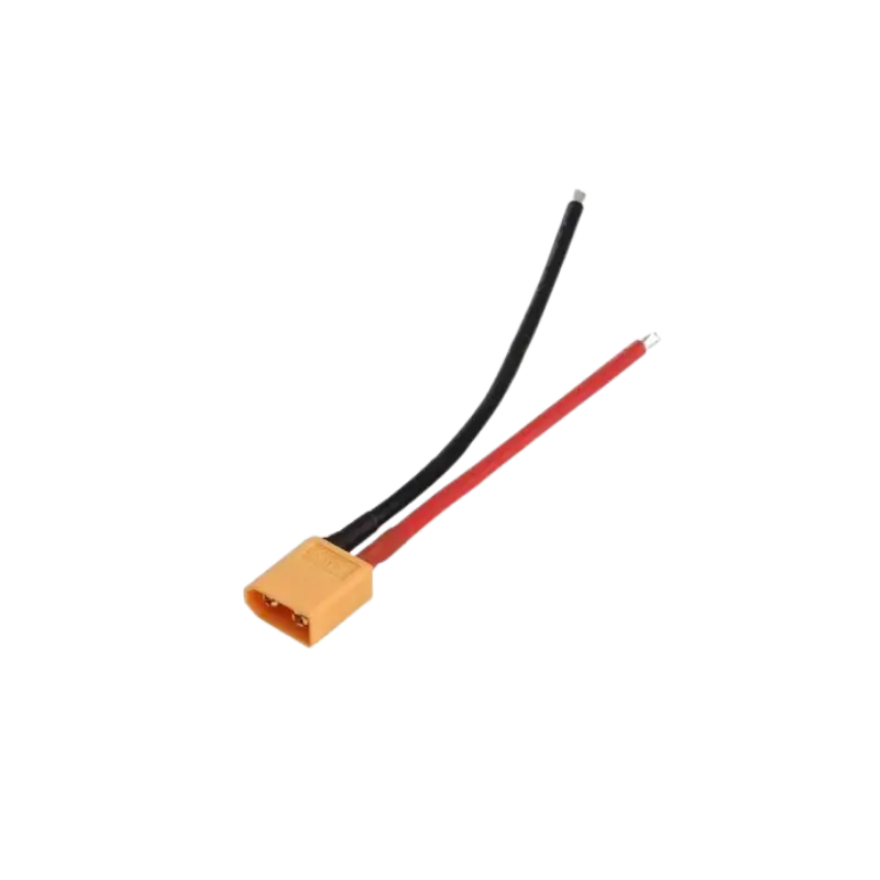 XT60 LiPo Battery Wire Extension 15cm - Male A heavy-duty 15cm power extension cable featuring a yellow nylon XT60 male connector with gold-plated pins, attached to thick red and black flexible 14AWG silicone wires.