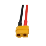 A heavy-duty 15cm power extension cable featuring a yellow nylon XT60 female connector with gold-plated sleeve terminals, attached to thick red and black flexible 14AWG silicone wires.